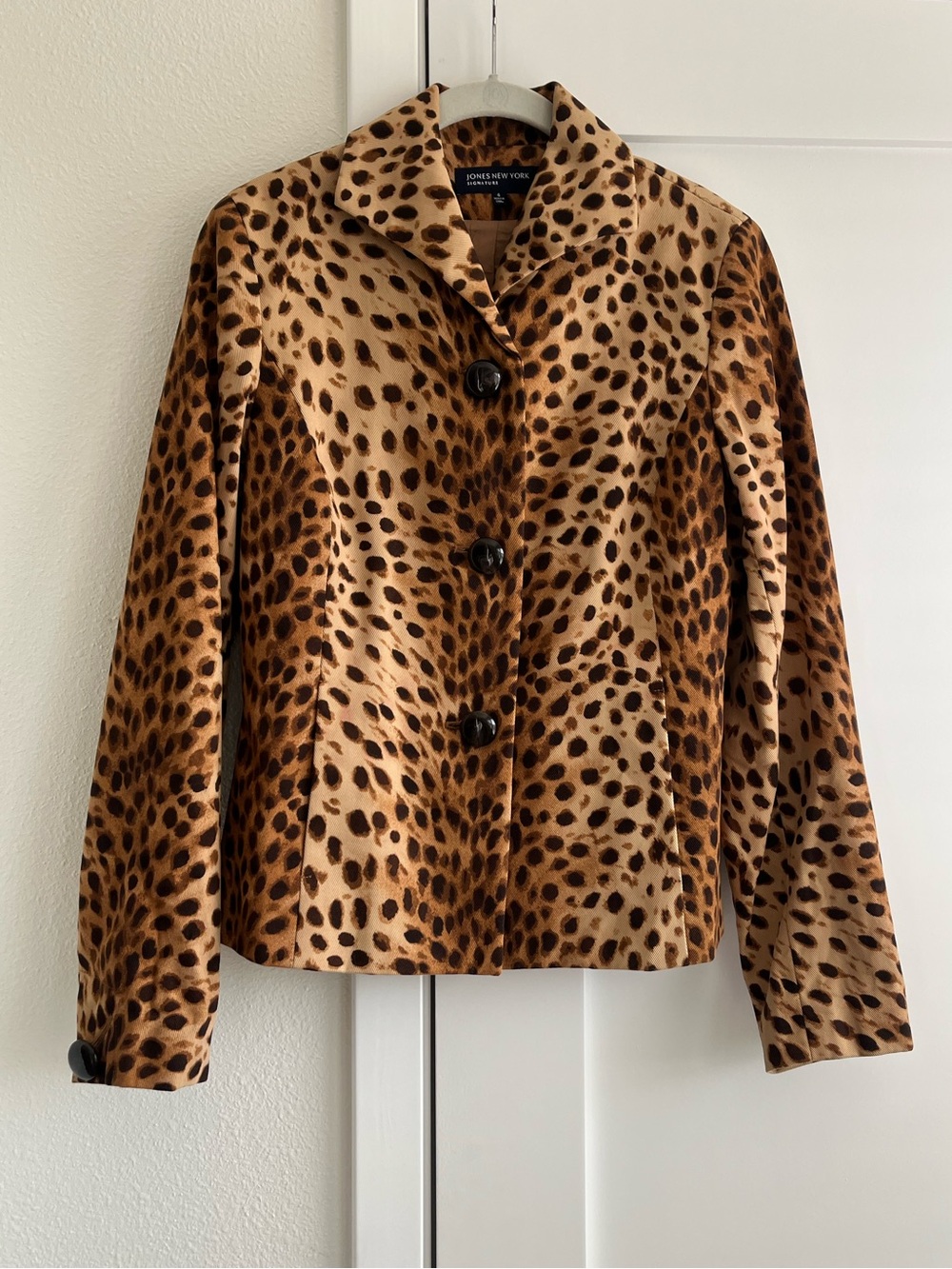 Jones New York Leopard-Print Button Front Blazer in Brown and Black